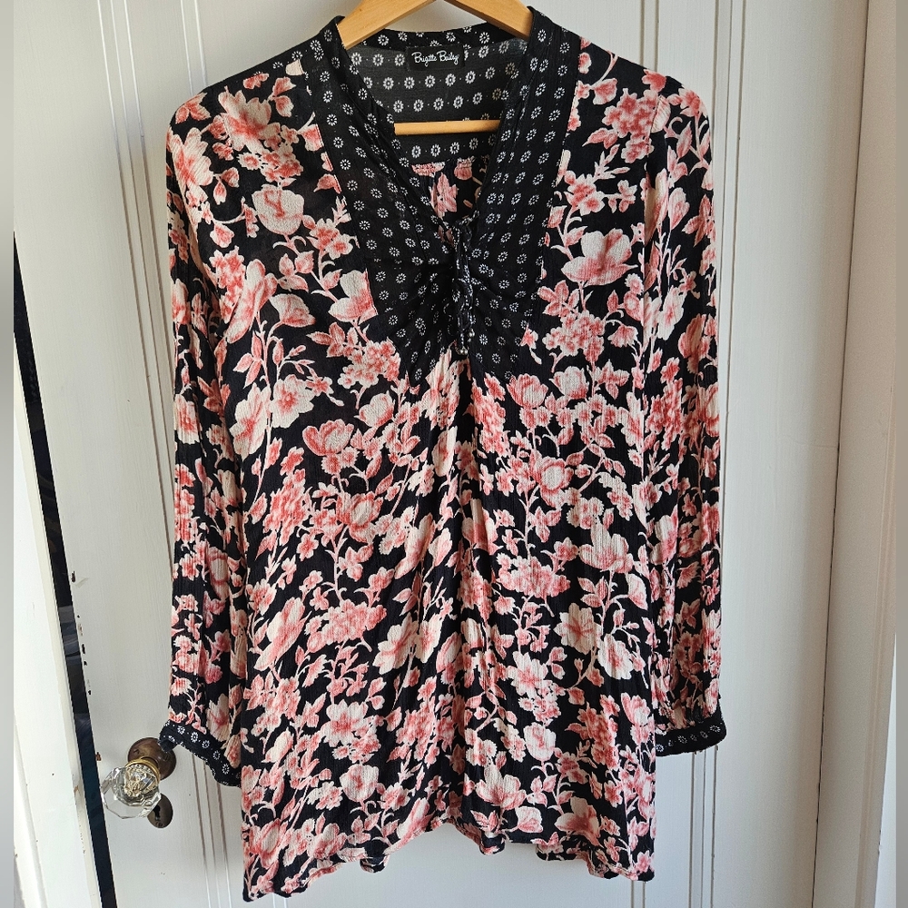 Brigitte Bailey Black and Pink Floral Women's Tunic